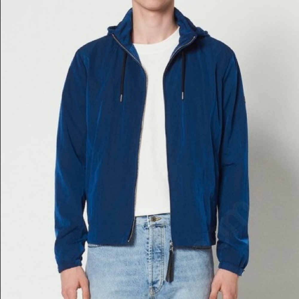 SANDRO PARIS MENS BLUE HOODED WINDBREAKER NWT SZ S